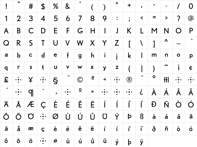 Nobel Regular  glyph index