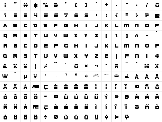 Edge Racer Laser 2 Regular  glyph index