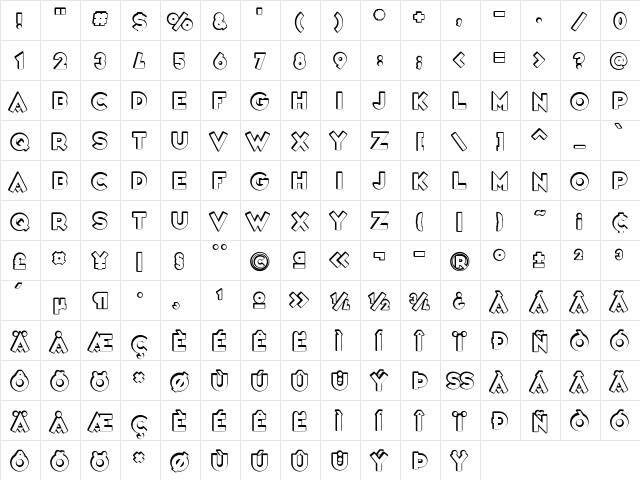Variet頓cala Regular  glyph index