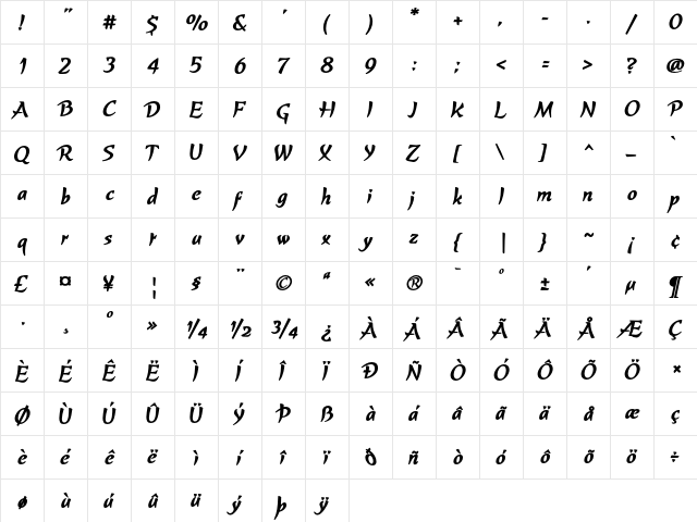 Kasuga Bold Bold  glyph index