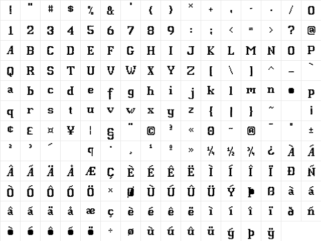 P22FolkArt Stitch  glyph index