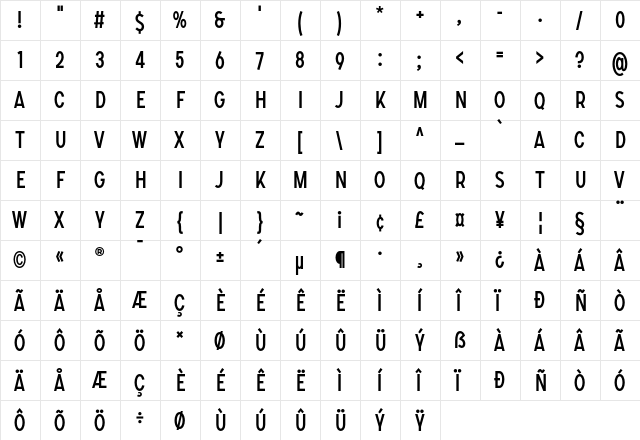SONGER Condensed Regular  glyph index