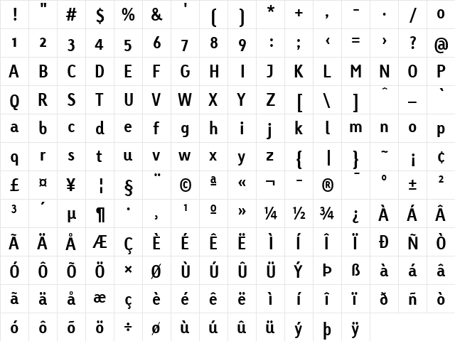 LTTetria Bold Regular  glyph index