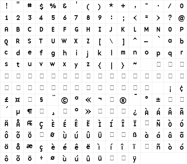 Base9 Medium  glyph index