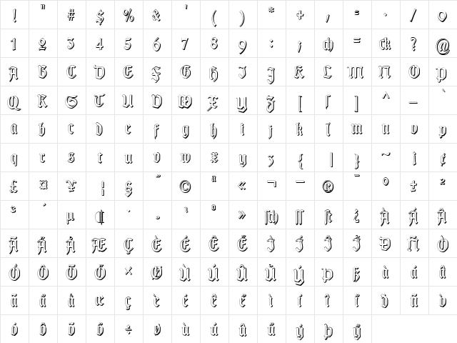 TypographerGotisch Schatten S Regular  glyph index