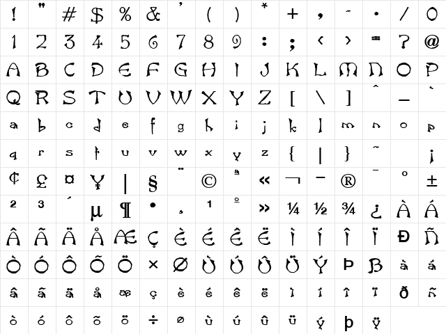 Bart Bold  glyph index