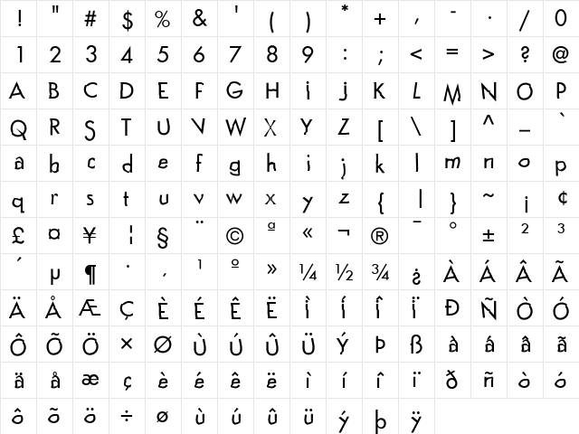 ITCYomama Medium  glyph index