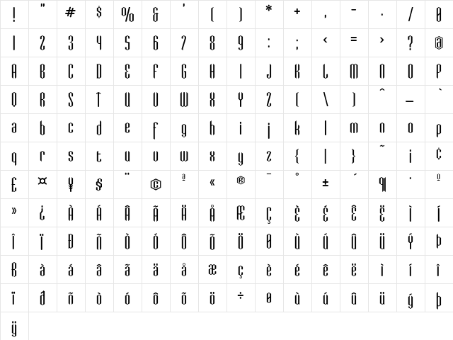 AIGreenbrier Regular  glyph index