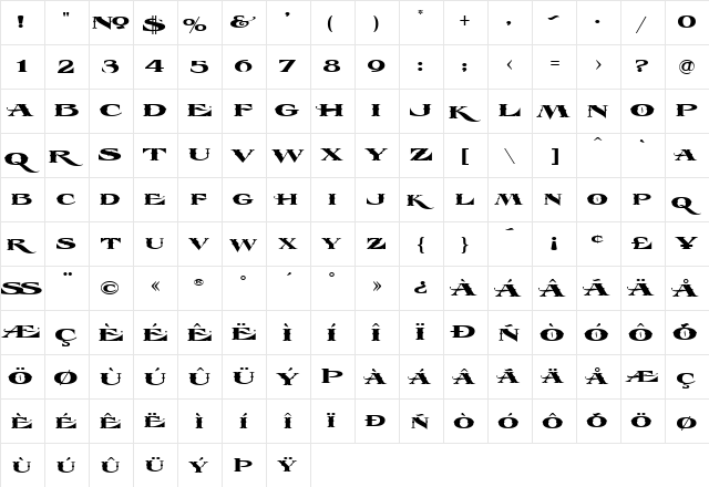 LHF Esoteric 3 FANCY Regular  glyph index