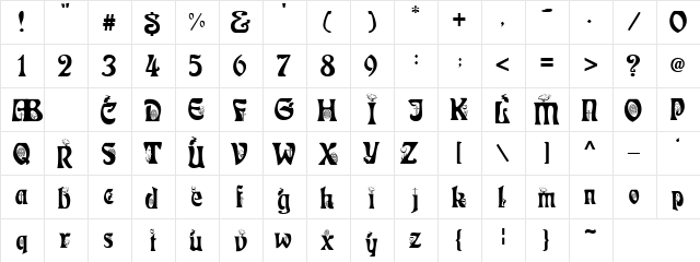 Clb:Easter Regular  glyph index