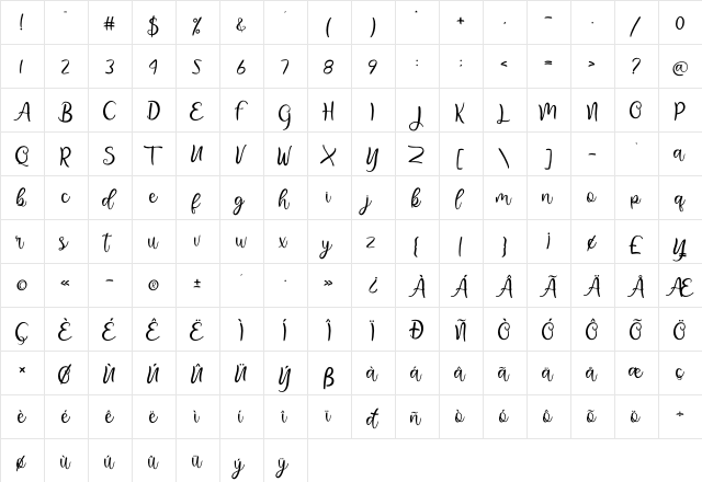 Hinatta Regular  glyph index