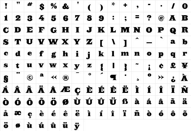 Saracen Medium  glyph index