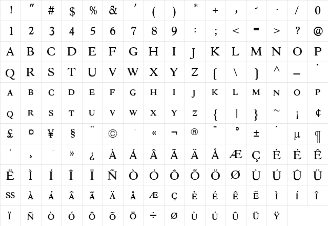 HessOldStyleExpert Regular  glyph index