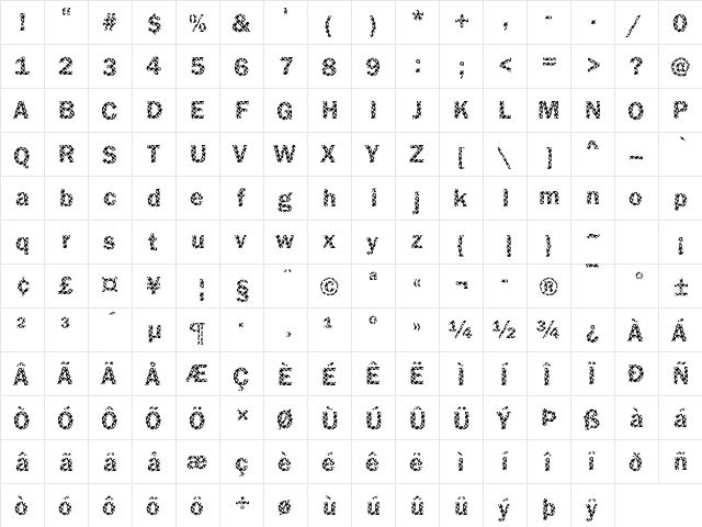 DTCFranklinGotM16 Regular  glyph index