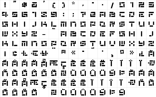 DeStencilNF Regular  glyph index