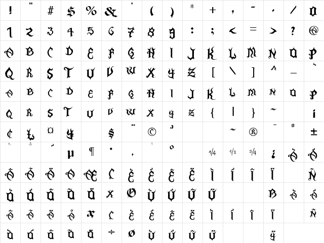 La Flama y La Espina Regular  glyph index