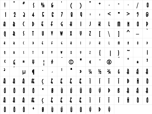 Maitre d' Bold  glyph index