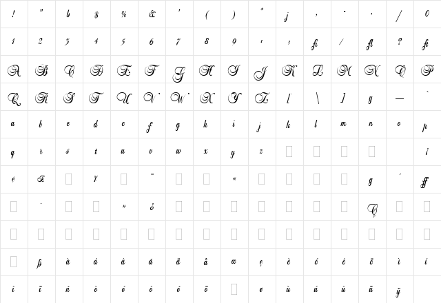 Balmoral LET Plain  glyph index