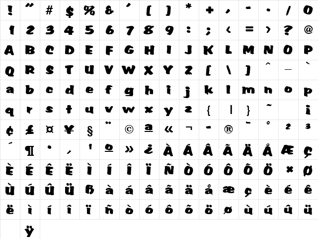 Accent Regular  glyph index