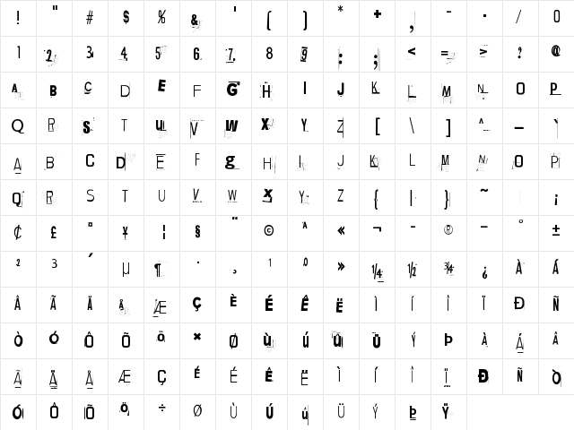 Lievidence Regular  glyph index