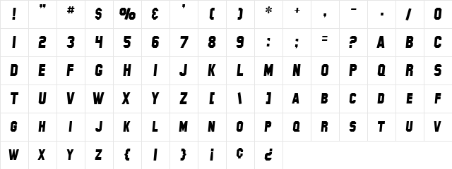 SF Collegiate Solid Italic  glyph index