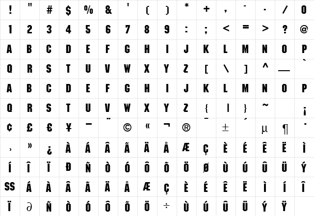 M651-Deco Regular  glyph index