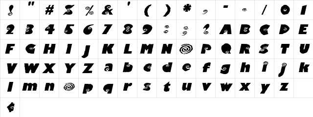 VertigoExtended Oblique  glyph index