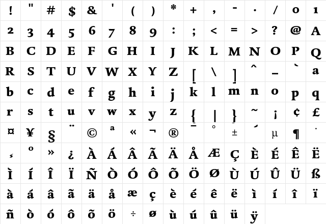 DTL Dorian ST Black  glyph index