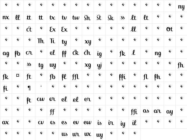 Jackie-Ligatures Regular  glyph index