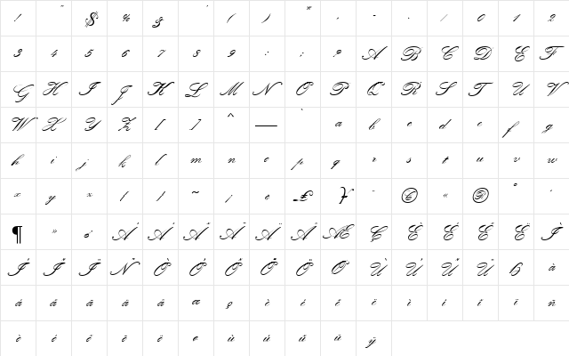 Classic Script MN Regular  glyph index
