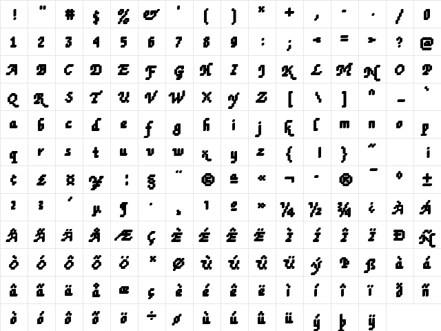 Rough79 Becker Regular  glyph index