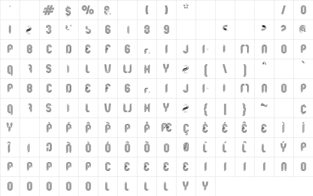 Roads Regular  glyph index