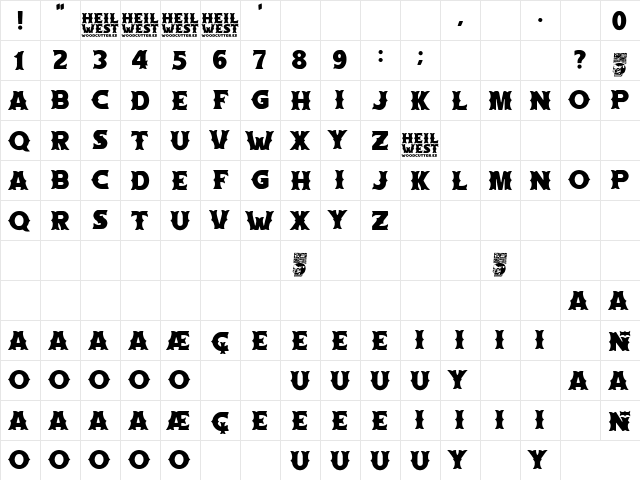 Heil West Regular  glyph index