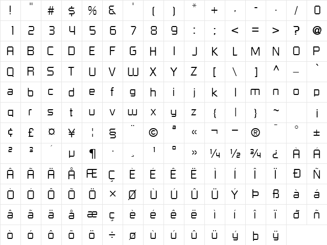 ShoestringLightSSK Regular  glyph index