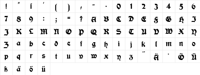 ModerneSchwabacher Regular  glyph index