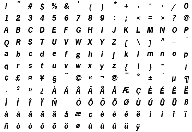 Macro Black SSi Black Italic  glyph index