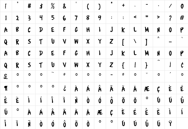 Flyerfonts Regular  glyph index