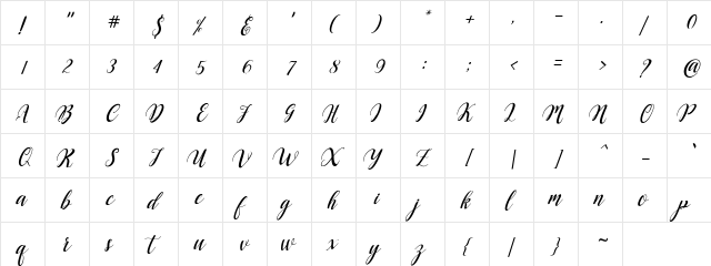 Angellie Script Regular  glyph index