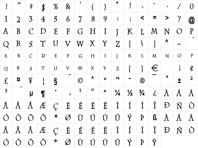 ChazCondensed Bold  glyph index