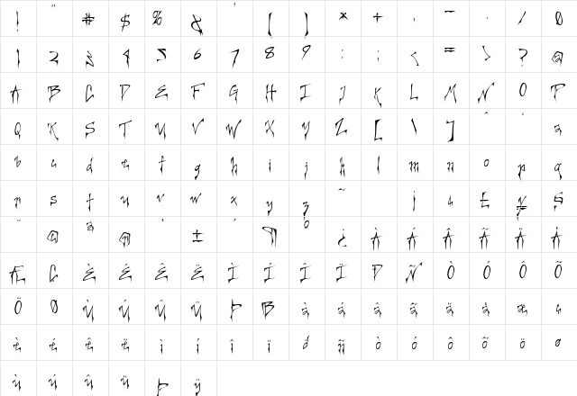 Creepygirl Regular  glyph index