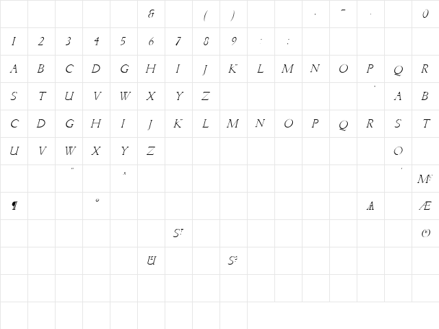 Breathe 4 Italic  glyph index