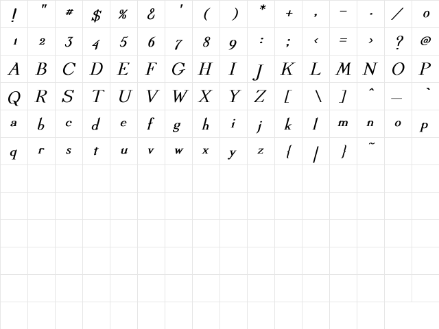 Dickens Bold Italic Bold Italic  glyph index