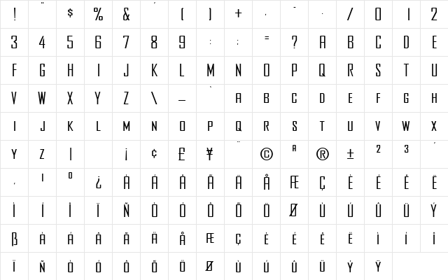 Agency Normal  glyph index