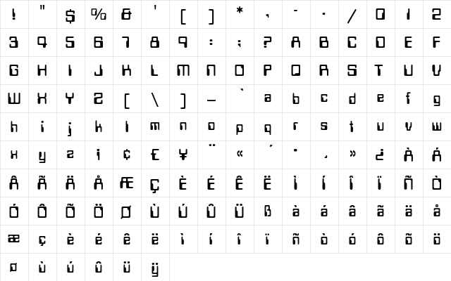 Data70EF Regular  glyph index