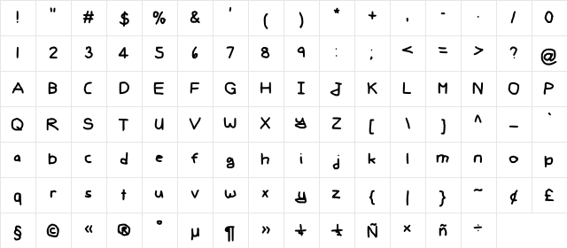 Gee_WP_Handwriting_2016 Regular  glyph index