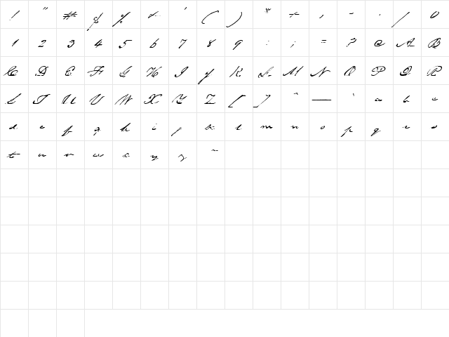 Primo Script Regular  glyph index
