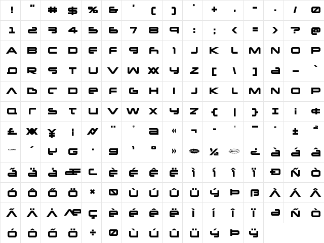 New Mars Title Regular  glyph index