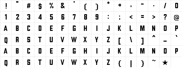 Topline regular  glyph index