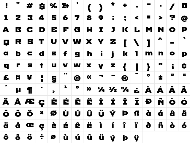 Imperial One Regular  glyph index