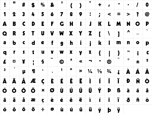 Kabel Black  glyph index